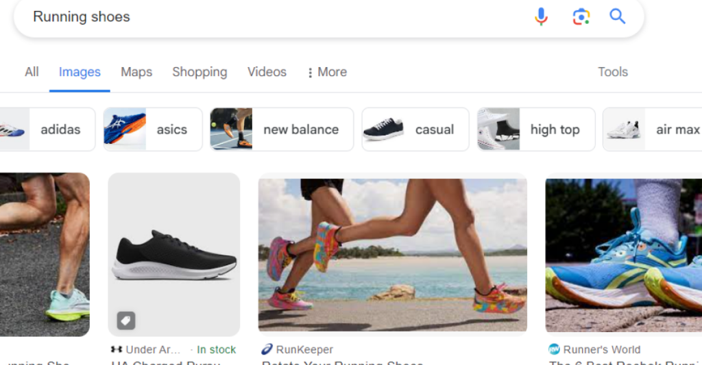 Screenshot of Google’s image results for the keyword “running shoes”